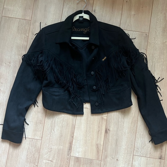 [NEW/UNWORN] Wrangler Retro Women's Suede Fringe Crop Jacket - Black - Picture 4 of 9